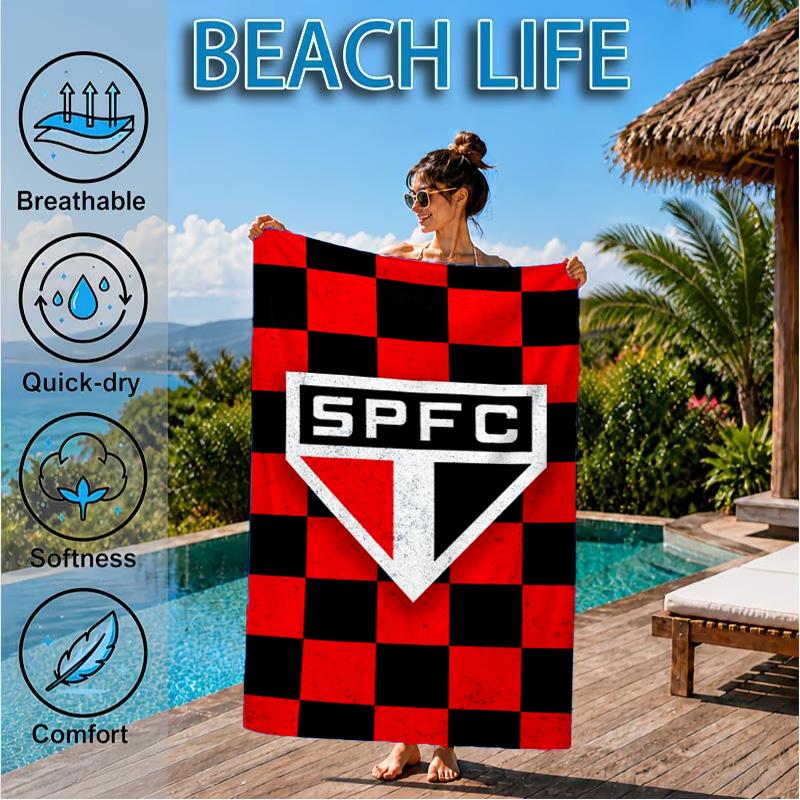 Pau-lo Fc Emblem Printed Microfiber Beach Towel, Soft And Absorbent, Quick-Dry, Ideal for Summer Travel, Beach Essential, Swimming Pool