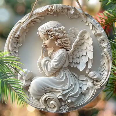 Roztomilý přívěsek se vzorem anděla, domácí nástěnná nebo dveřní dekorace, 2D plochý dřevěný, vánoční dekorace, dárky pro přátele a rodinu