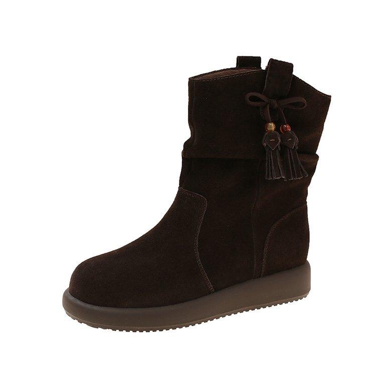 

Cowhide version platform short boots autumn western boots 2025 new casual stacking boots medium tube camel fashion boots 35