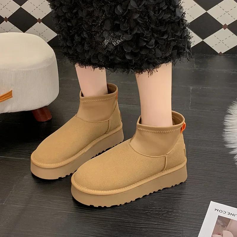 Leoparden Plateau Damen Schnee Stiefeletten Designer Flats Freizeitschuhe Plüsch Baumwollschuhe 2024 Trend Warme Winter Botas Mujer 35-42