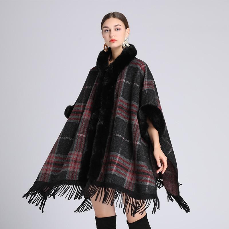 6 Farben Damen Streetwear Großer Kunstfellkragen Langer Cardigan Umhang Winter Warm Dick Fledermausärmel Gestreift Locker Mantel mit Kapuze