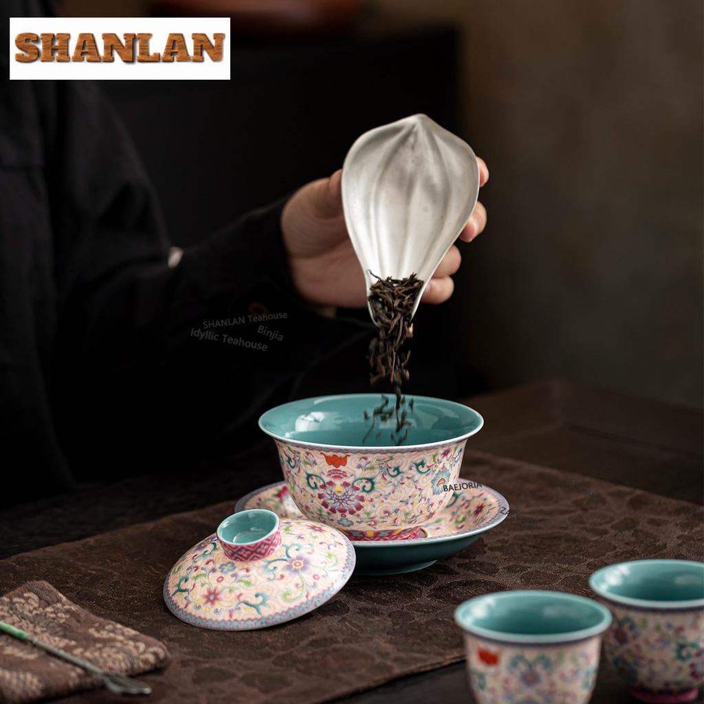 Color Enamel Flower Tea Set Complete Set Boutique Gaiwan Tea Ceremony Set Teapot And Tea Cup Set Chinese Tea Set Ornaments Gifts