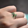 Cloisonné Ancient Style Green Leaf Resin Ring for Women – Retro Artistic Open Index Finger Design.
