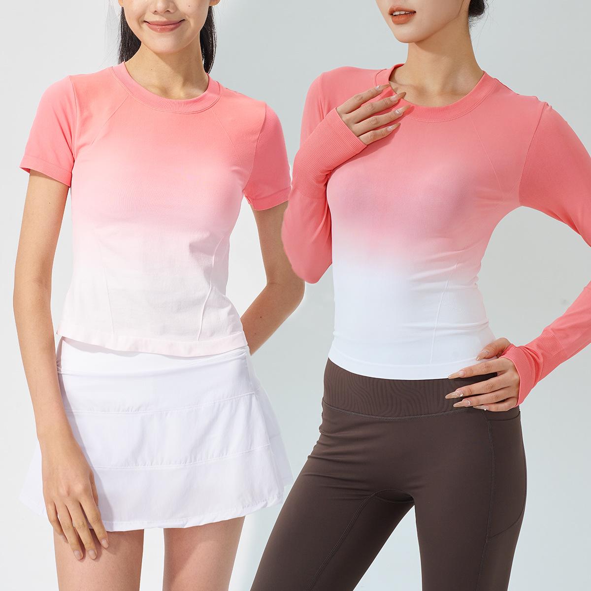 

Градиентный спортивный топ облегающего кроя с быстрой сушкой: С коротким и длинным рукавом для йоги, бега, пилатеса, аэробики M (95-115 lbs)