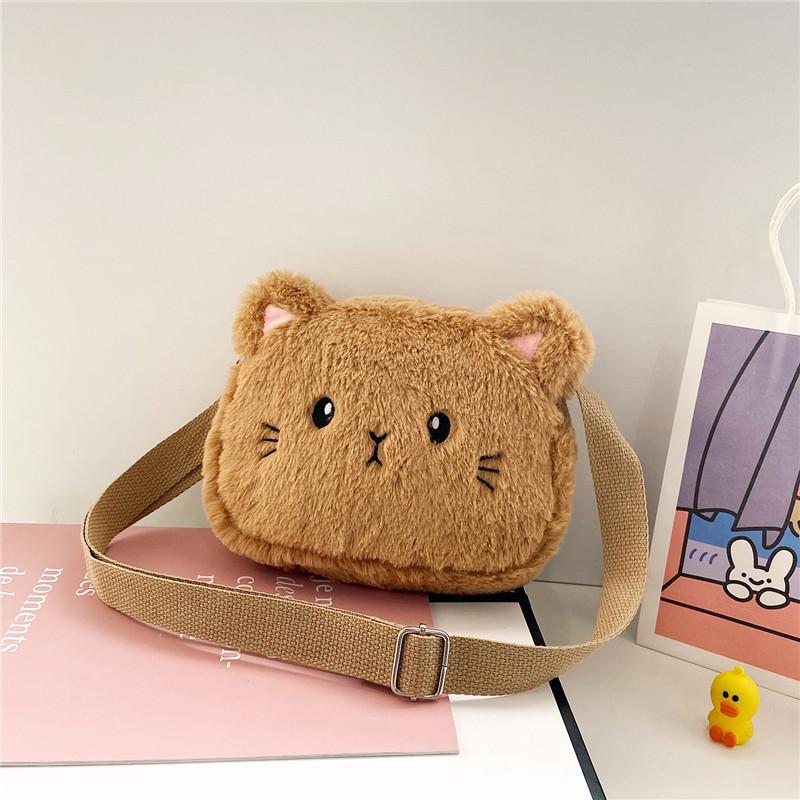 Cat Fashion Cartoon Children Shoulder Crossbody Bag With Soft Plush Kids Gift