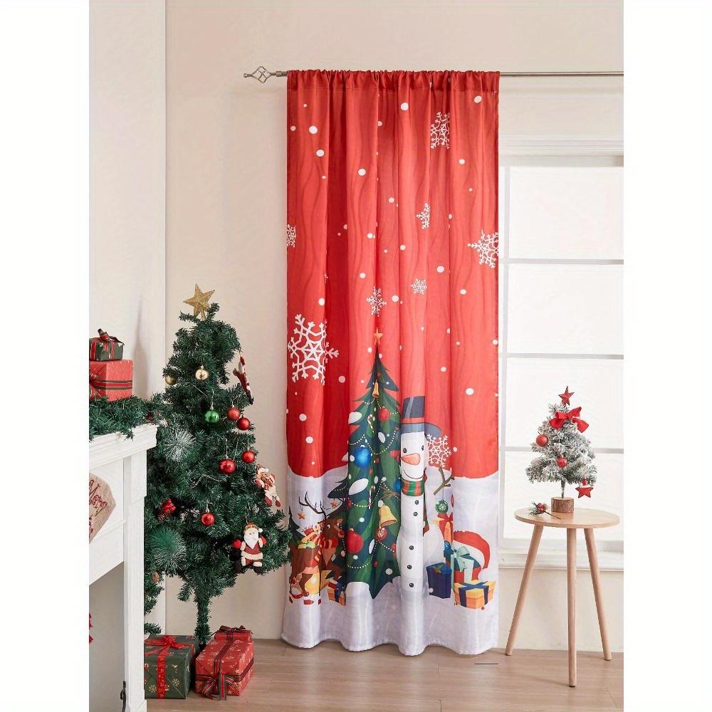 Single Panel Christmas Themed Curtains Living Room Bedroom Decoration Decorative Rod Pole Window Screens Curtain Polyester Ideal For Area