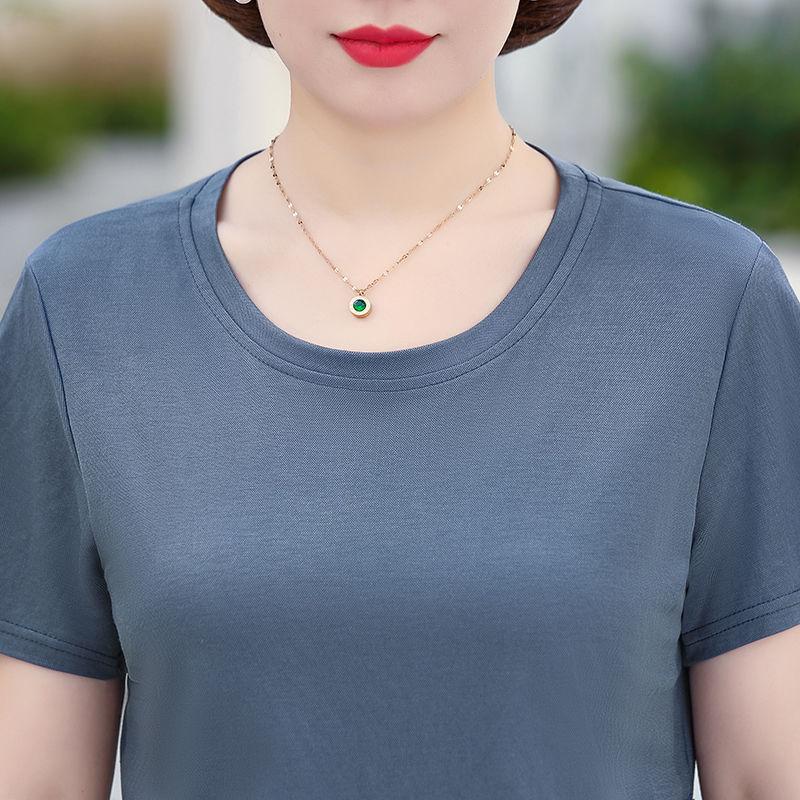 Middle-aged and Elderly Mothers' Summer Short Sleeve T-shirt Cool Large Size Casual Loose Ice Silk Women's Top