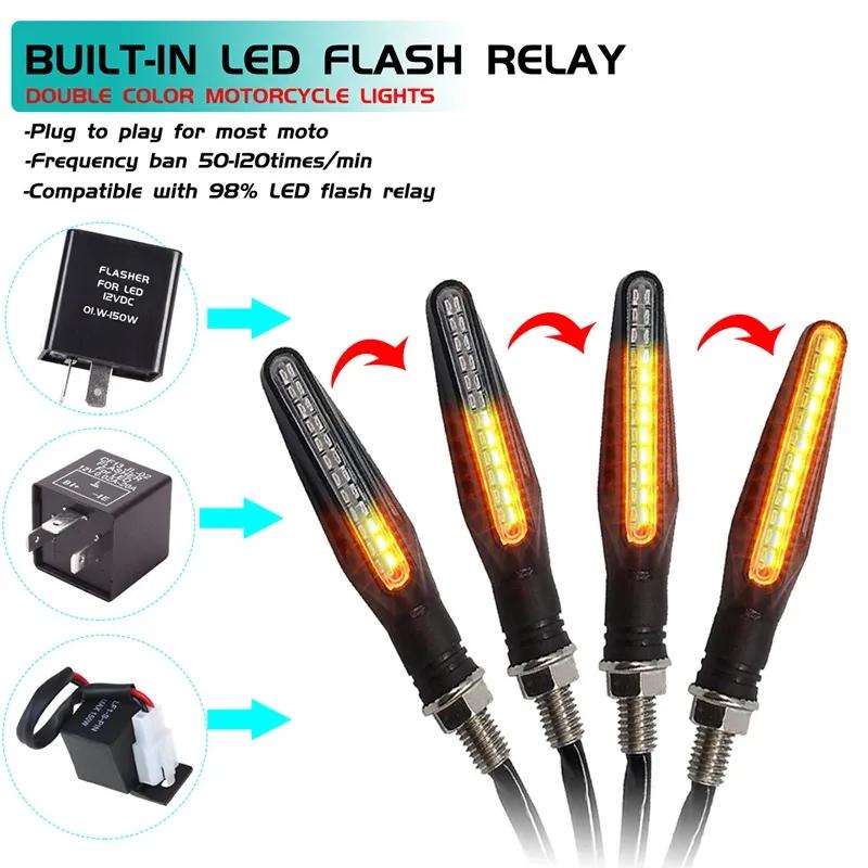 New Motorcycle 24LEDs High Bright Amber Turn Signal Indicator Light Front Rear White Day Running Light Flowing Red Brake Lamps