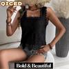 QICED Camicette e camicie da donna, casual, con stampa tinta unita, senza maniche, colletto quadrato