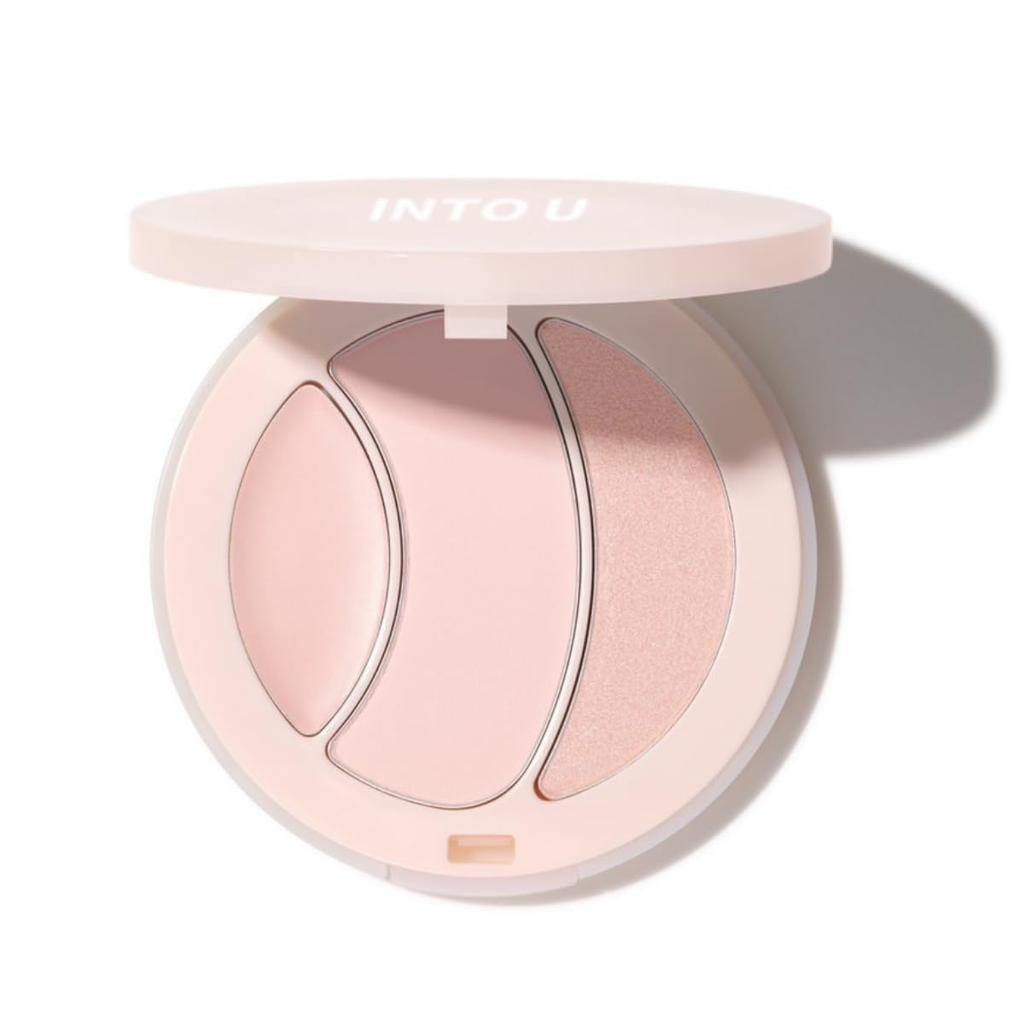 INTO U Highlight Multifunctional Highlight Palette (#H02 Angel Skin) 3 Shades: Glowing Cream, Powder, and Glitter