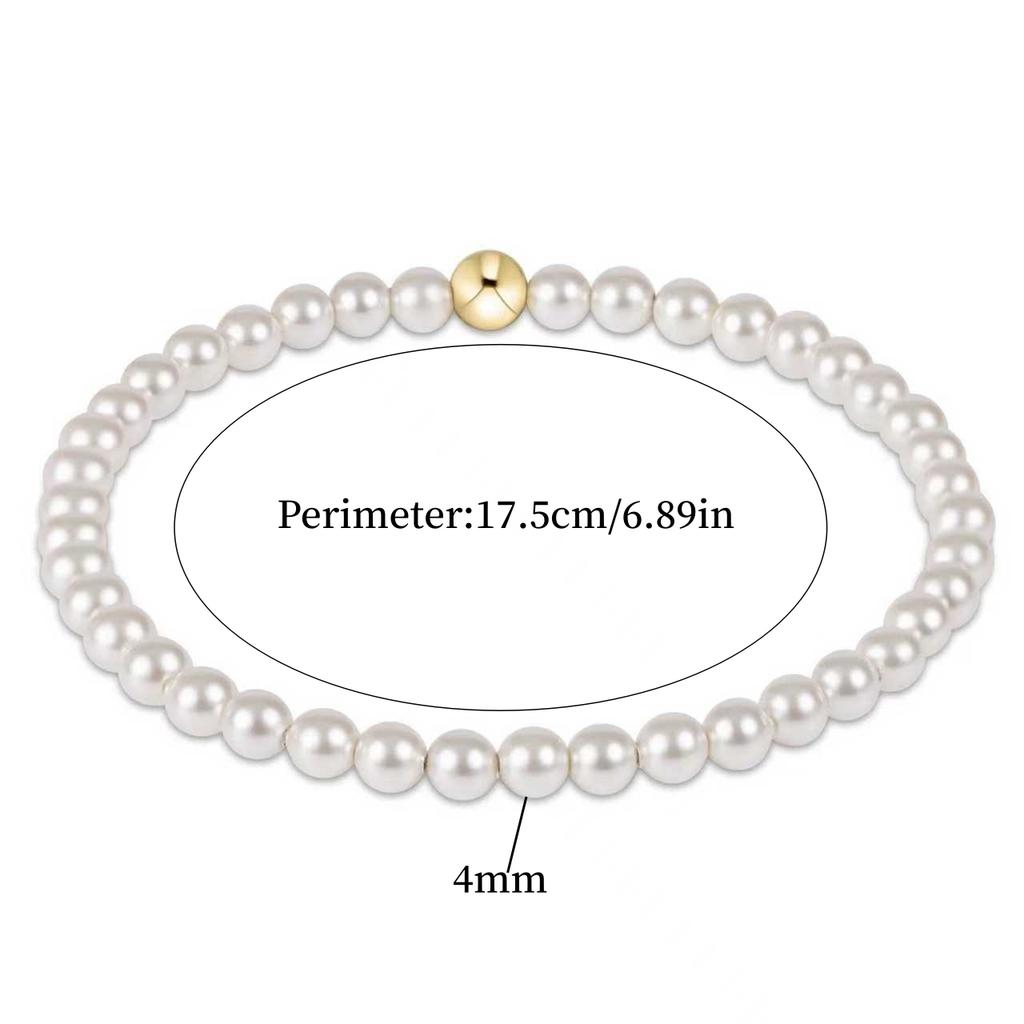 Vlen White Pearl Bead Bracelets for Women Elastic Stackable Boho Chic Simple Elegant Jewelry Gift for Women Girls Her
