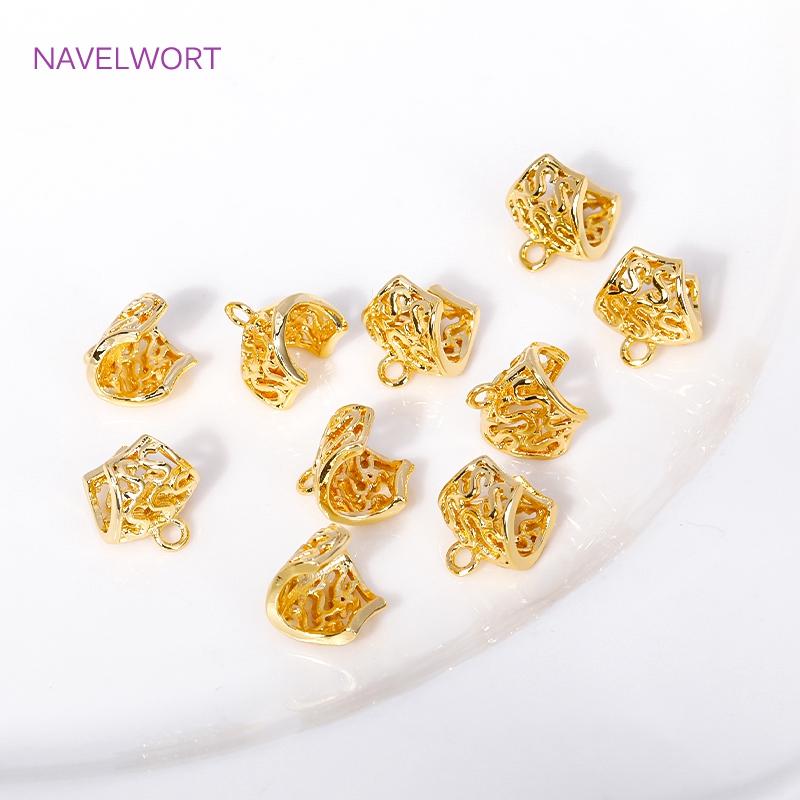 18K Gold Plated Brass Metal Hollow Pattern Opening Spacer Beads Charms Pendant Bail Connector For DIY Jewelry Making Supplies