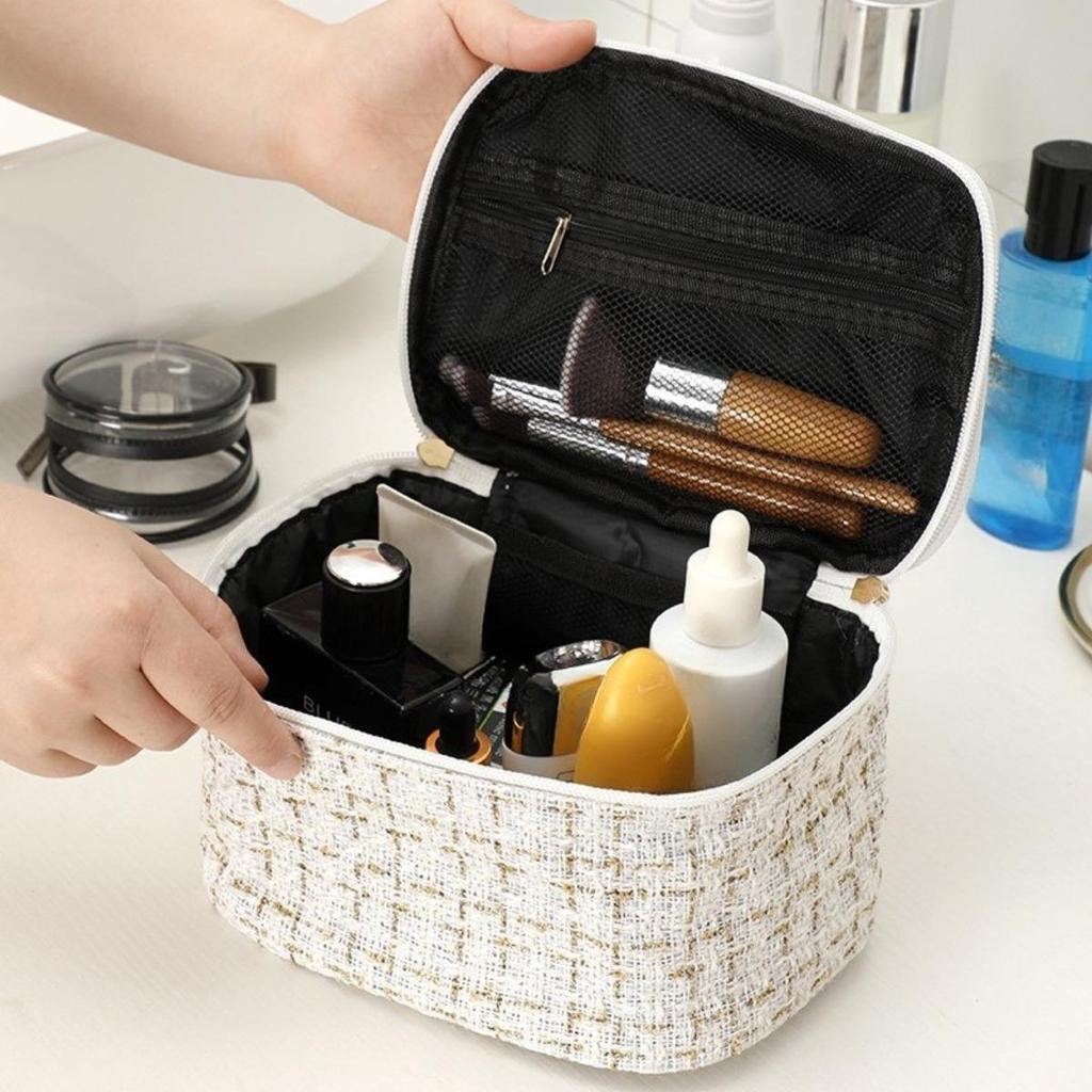 Borsa da Trucco alla Moda dall'Aspetto Elegante, Borsa a Mano Portatile di Grande Capacità, Borsa per Conservare Cosmetici