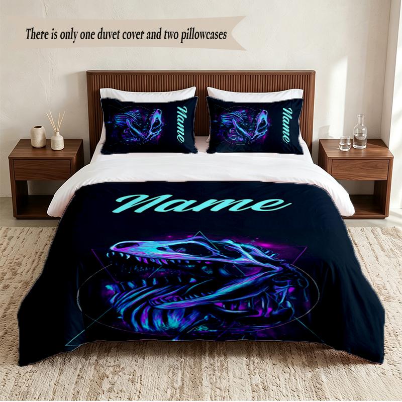 Fierce Dinosaur Personalized Custom Name 3‑Piece Bedding Set Soft Duvet Cover Set For Bedroom Home Decor