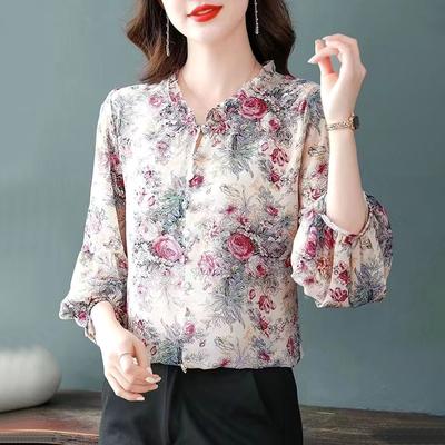 Casual Loose Elegant Fashion Pullovers T-Shirts Round Temperament Three Quarter Sleeve Printing New Women's