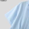INCERUN Oversized Men Lapel Neck Short Sleeve Solid Causal Cropped Shirts