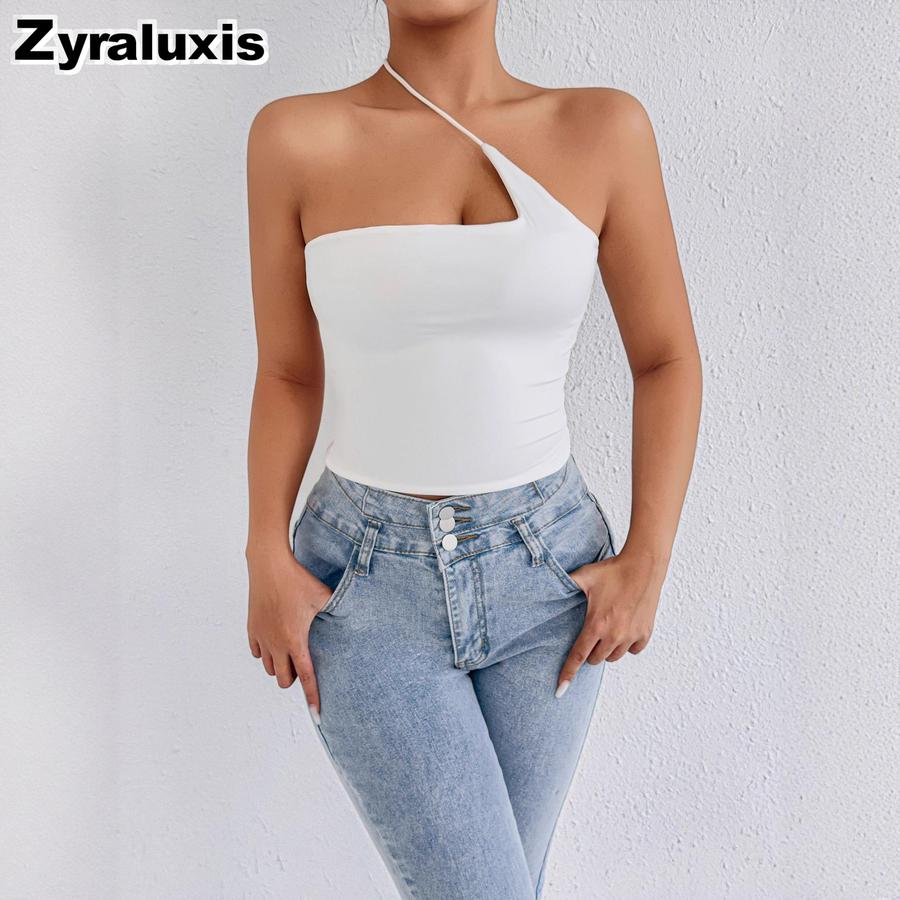 Sexy One Shoulder Strap Off-Shoulder Top Summer Women s T-Shirt Undershirt with Shoulder Sleeve XS белый