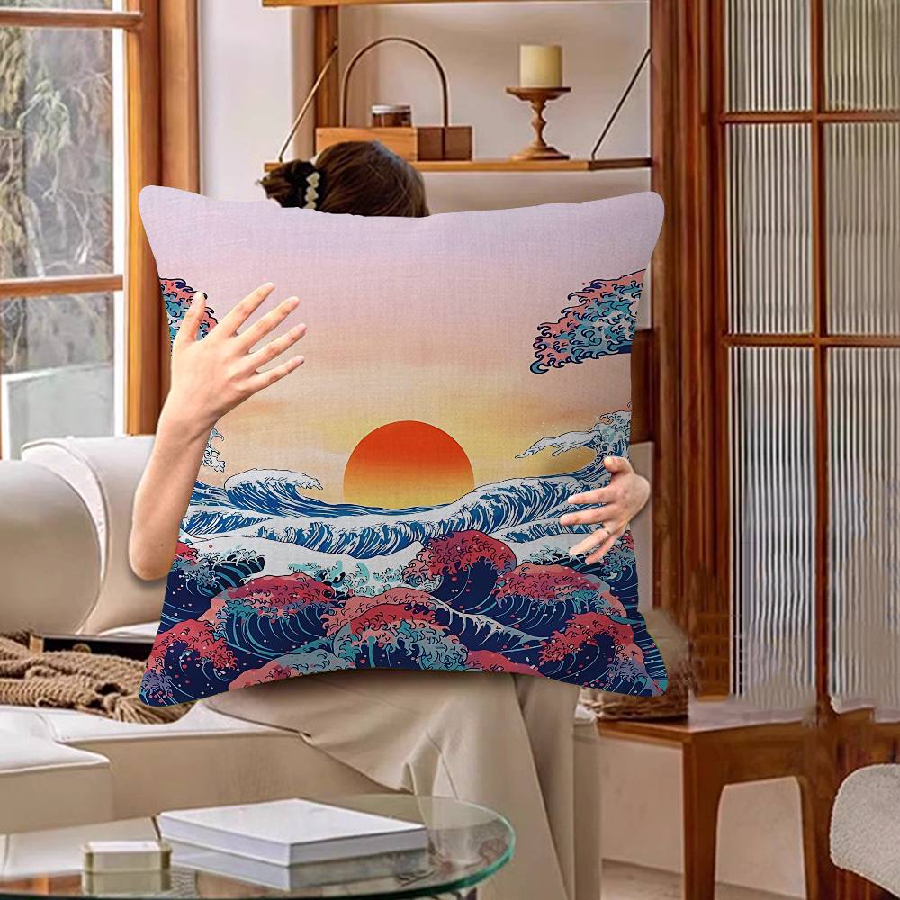 Japanese Wave Pillowcases Home Bedding Decorative Pillow Cover Wedding Super Soft Pillow Case