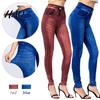 Fake Jeans Imitation Leggings Printed Super Elastic Women Faux Denim Pants High Waist Butt Lift Cropped Streetwear