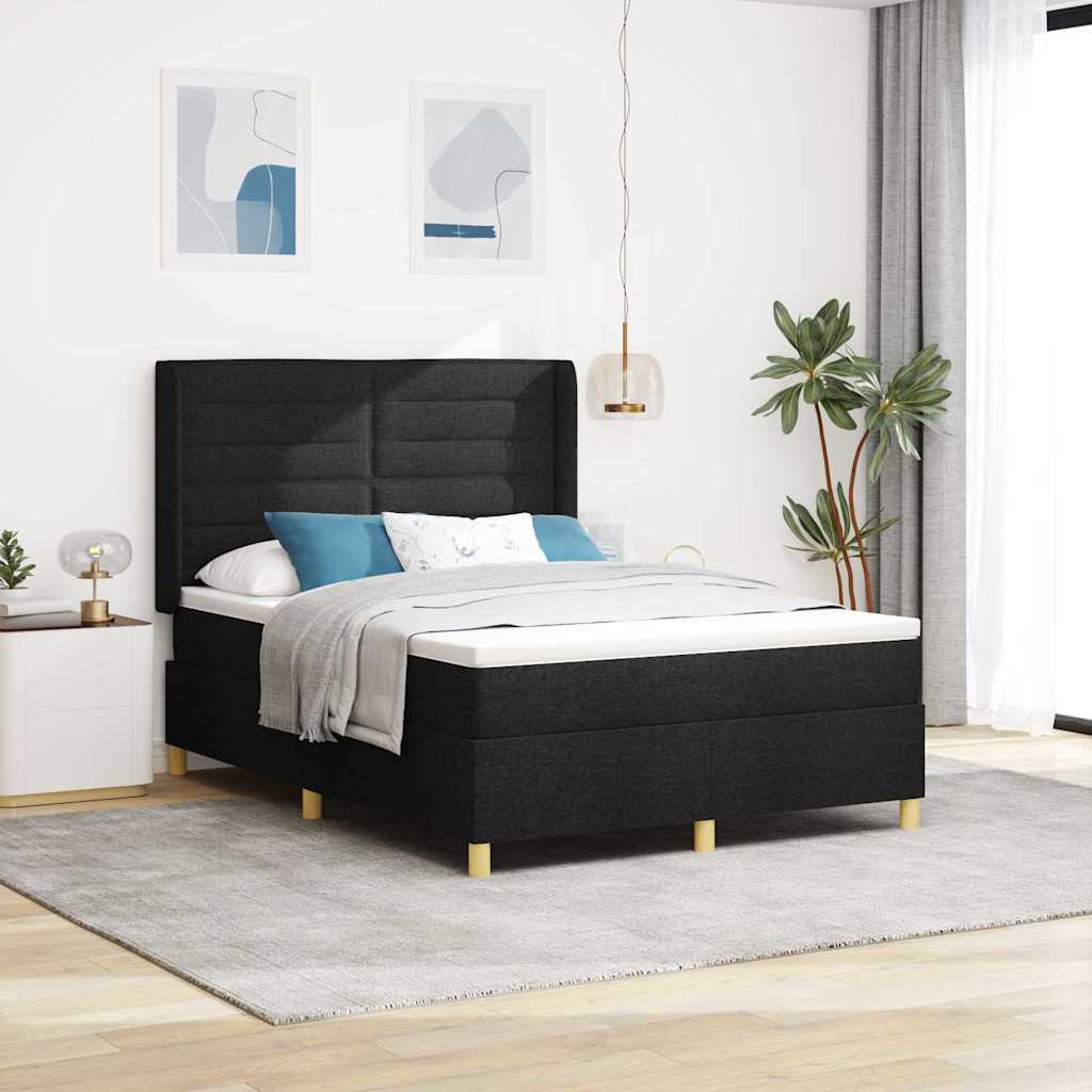 Box Spring Bed with Mattress Black 140 x 190 cm Fabric