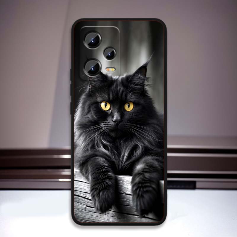 Anime cartoon cat illustration For Xiaomi Redmi Note 15 14 13 12 12S 11E 11 11S Pro Plus 4G 5G Black Soft TPU Phone Case