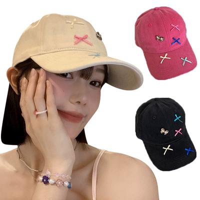 Schleife Baseballkappe für Damen Breite Krempe Baumwolle Schleife Schirmmütze Koreanisch Dopamin Niedlich Großer Kopfumfang Verstellbar Schleifen Hüte