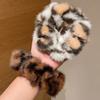 2pcs Women's Plush Big Hair Ties, Leopard Print Flannel Hair Accessories, Holiday Celebration Gift, Suitable for Multiple Occasions