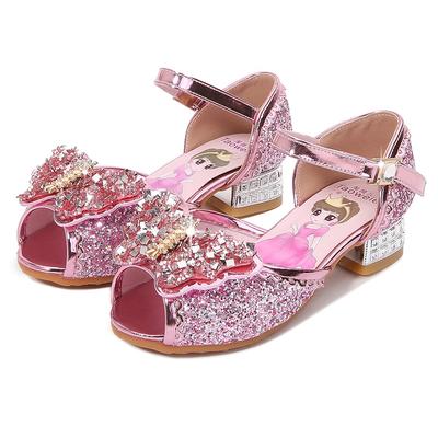 Girls Sandals For Little Medium Big Children 3-11 Years Kids High Heeled Sandals Butterfly Rhinestone Glitter Sparkling Shoes