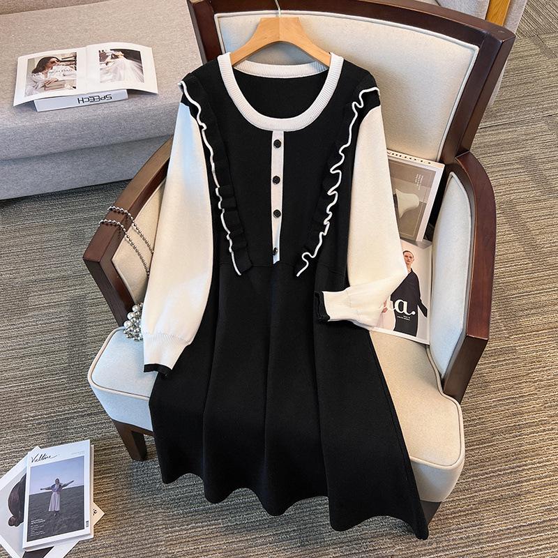 

Plus Size Women s Loose Long Lapel Sweater Dress (Bust 150/160) - Sizes 200/350/300 Jin 8060 4XL чорний