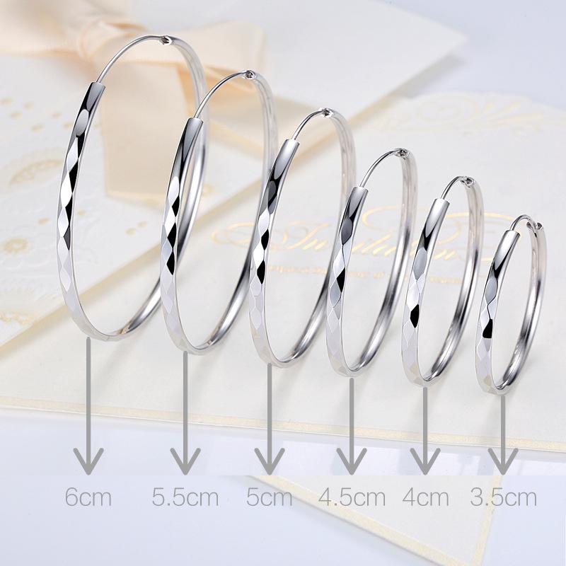 Sterling Silver Rhombus Hoop Earrings: Large, Cool Style with Exaggerated Metal Texture. Diameter ~5 cm