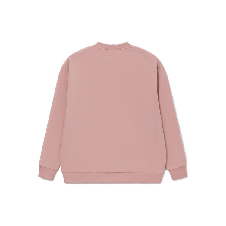 Li Ning Sports Fashion Series Fleece Warm Loose Pullover Round Neck Sweatshirt Winter Couple Style Misty Rose Pink Men Sweatshirt AWDRG92-2