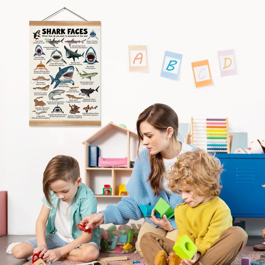 ZTGDA Shark Faces Posters, Sea Animals Sharks Posters Wall Art,Marine Sharks Decor,Ocean Educational Poster for Kid Classroom Decorations Kids Room