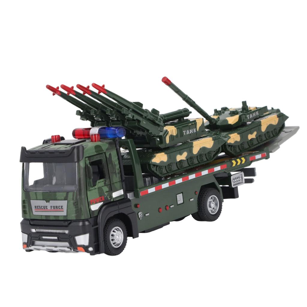 Flatbed Truck Toy with 2pcs Tank Simulation Alloy Military Truck Model Diecast Military Transporter