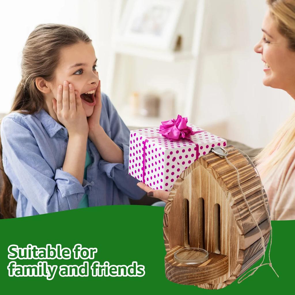 Hanging Wood Bee House Butterfly Feeder with Rope Decorative Bee Nesting Box Multifunctional Moth Habitat for Garden Balcony