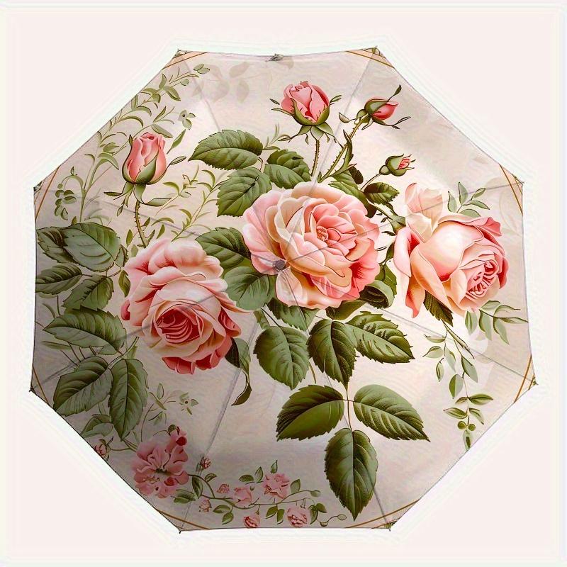 Rose Floral-themed, Eight-ribbed, Self-folding Umbrella Is Suitable for Everyday Outdoor Use and Is An Ideal Gift for Friends and Family, As