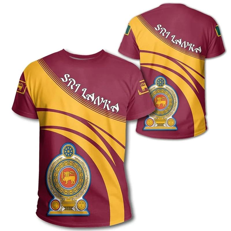 Camisetas de Manga Corta para Hombre y Mujer con Gráfico del Emblema de Sri Lanka, Camisetas Casuales de Exterior de Cuello Redondo Oversize, Tops