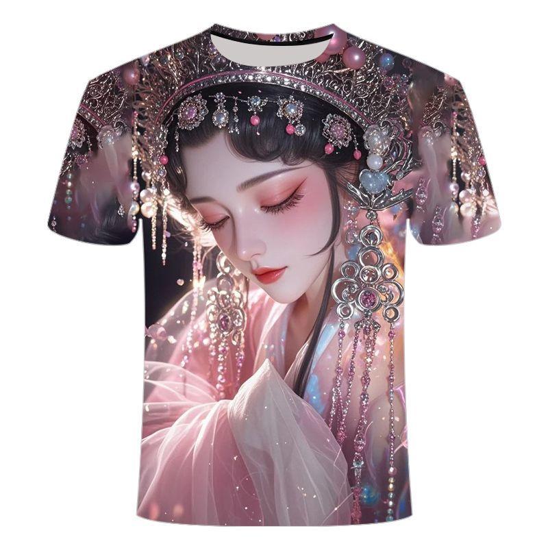 2025 Summer New Peking Short-sleeved Trend Printing Men's and Women's Personalities with The Same Round Neck T-shirt Explosion