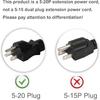 6Feet/1.83M Nema 5-20P Power Extension Cord, (UL CUL Listed) Heavy Duty 12AWG Nema 5-20P to 5-20R Extension Power Cable,20Amp T Blade Male to Female