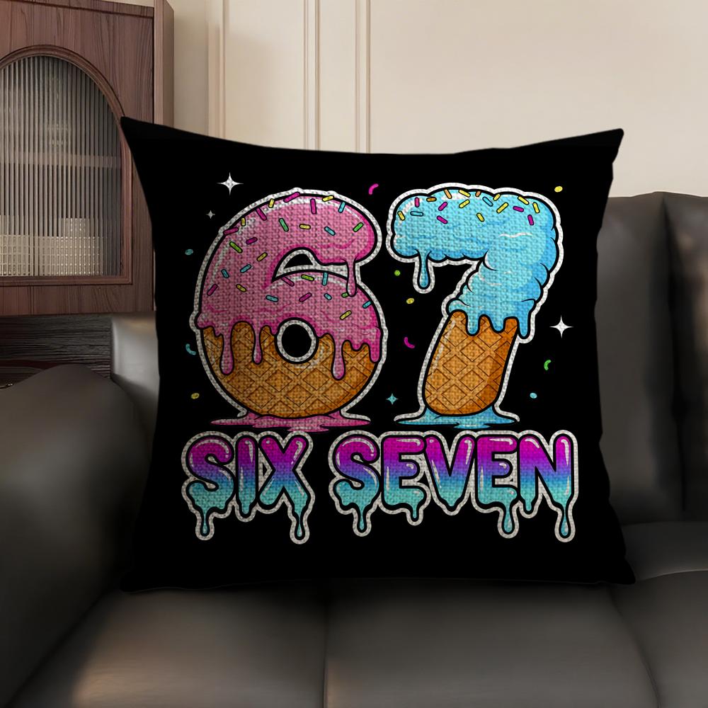 67 Six Seven Cushion Cover Natural Linen Organic Fabric DoubleSided Printing Sofa Home Decor Breathable Environmentally