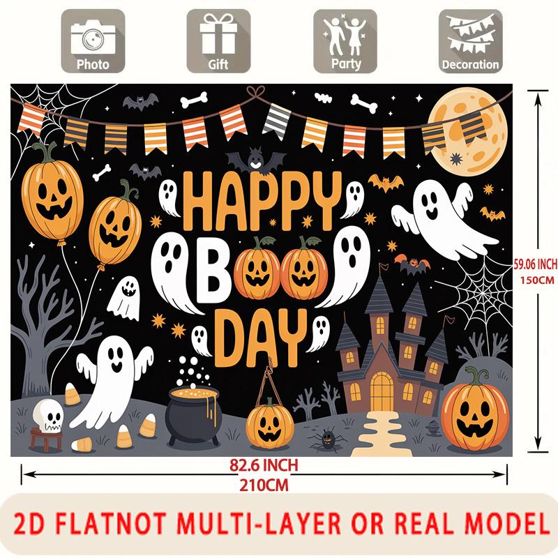 Party Backdrop Halloween Castle Flat Spooky Pumpkin Ghosts Witches Parties Birthdays Event Photo Background Front Door Decor