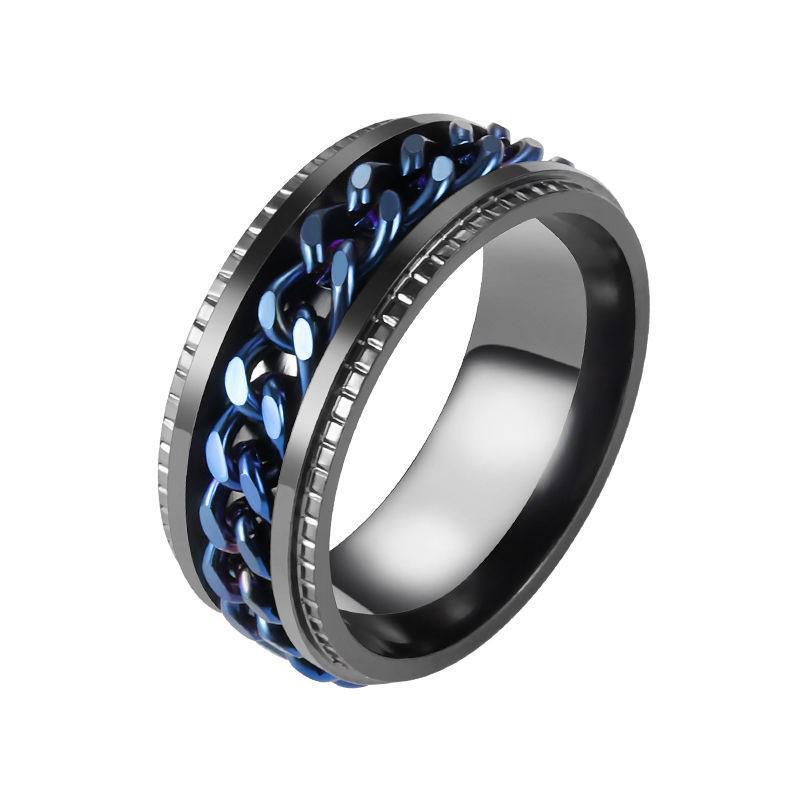 Men's Titanium Steel Rotatable Chain Ring with Embossed Pattern and Built-in Bottle Opener