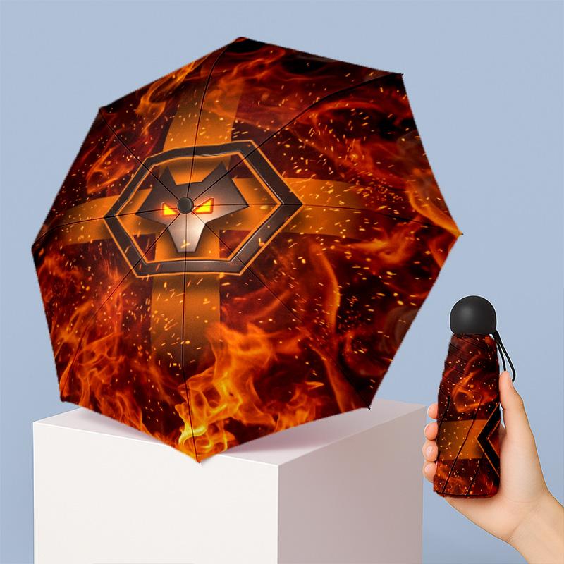 Wolverhampton Wanderers Football Pattern Printed Mini 5 Folds 8 Ribs Compact Umbrella Windproof Waterproof Lightweight Portable Folding