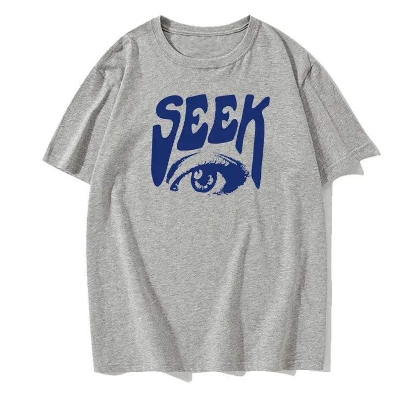 Seek Anticipated Gaze Printing T-Shirts Men Soft Loose Tshirs Breathable Summer Street Hip Hop T-Shirts Cotton Loose Tee Clothes