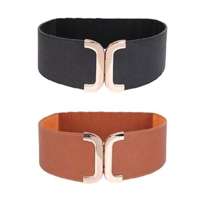Women's Fashionable Stretch Waist Belt With Metal Buckles Stylish Retros Belt for Jeans Skirts and Dresses