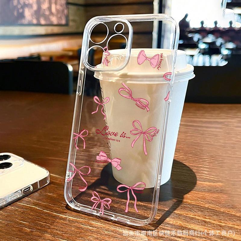 Full screen bow for iPhone phone case 13/12/11 Apple 15/14promax transparent 16Pro soft
