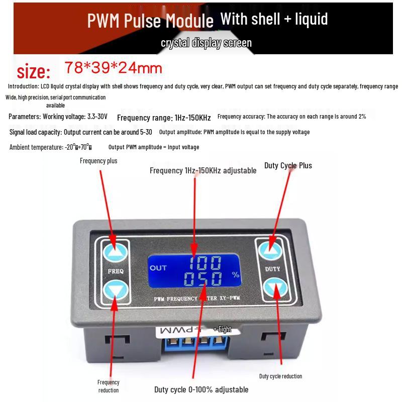 Adjustable Digital Display PWM Signal Generator Module, 1/2/3 Channel, kHz Frequency Square/Rectangular Wave
