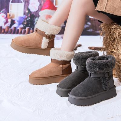 2025 Winter New Short Tube Flip Mouth Belt Buckle Snow Boots Thick-soled Knight Boots Warm Fashion Versatile