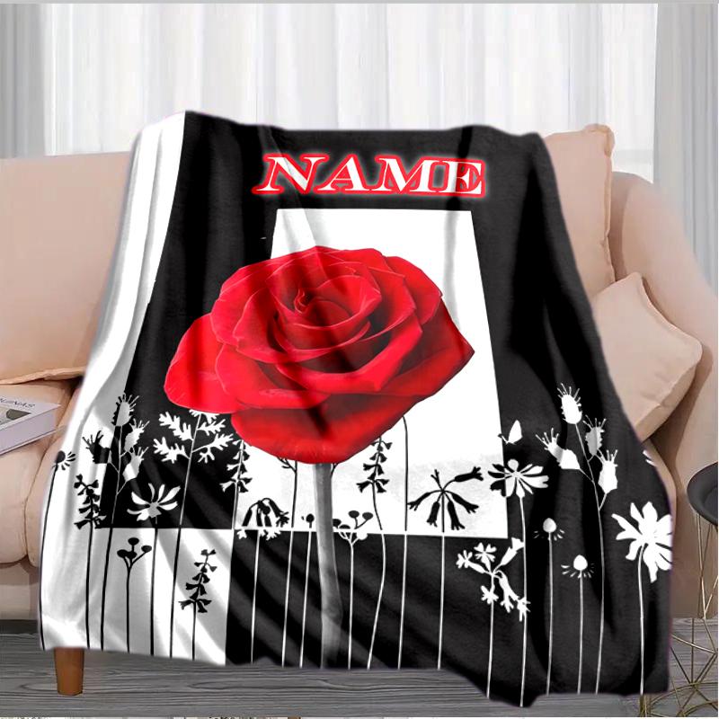 1PC Custom Name Rose Floral Art Flannel blankets Patterns Throw Blanket All-Season Soft Gift for Couch, Bed, Camping gifts
