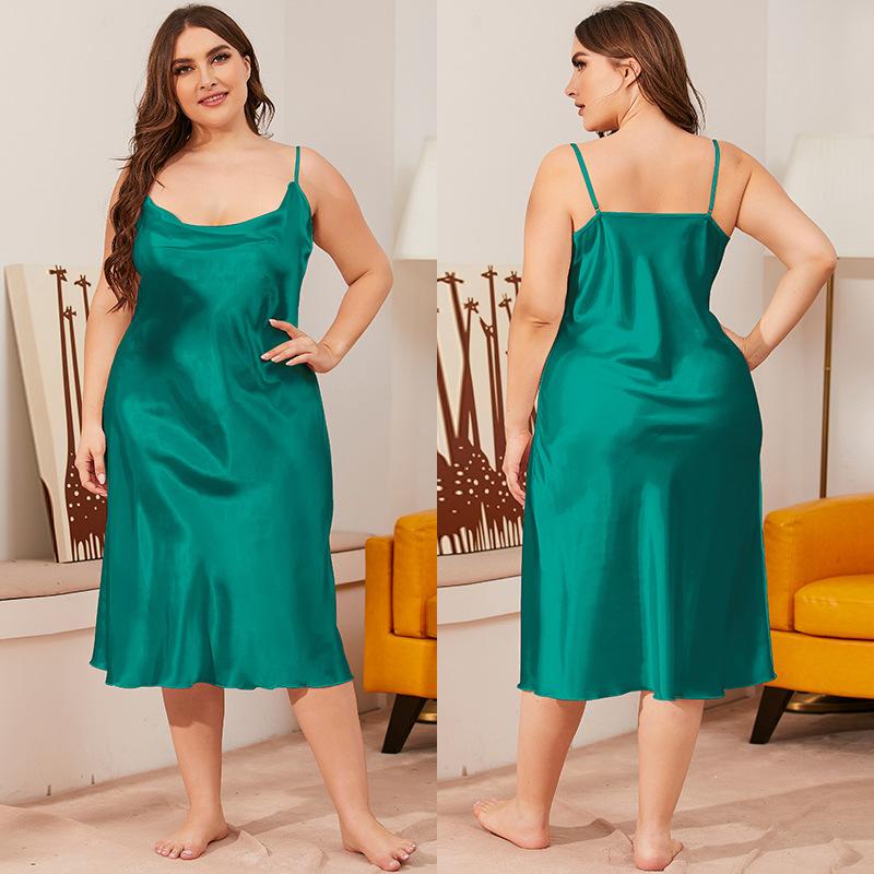 Plus Size Women's Ice Silk Summer Halter Loose Home Dress Nightdress