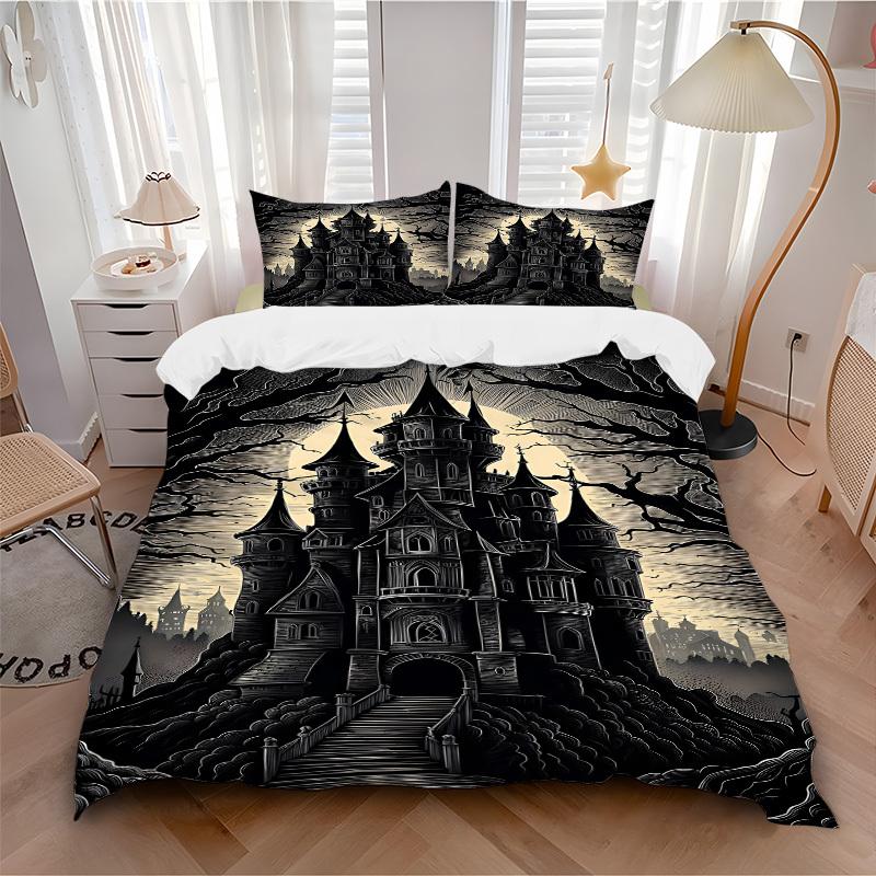 

3pcs Castle Night Bedding Set, Includes Without Pillow Inserts, Soft Comfortable Bedding Set,All-Season Use a0924049 135x200cm